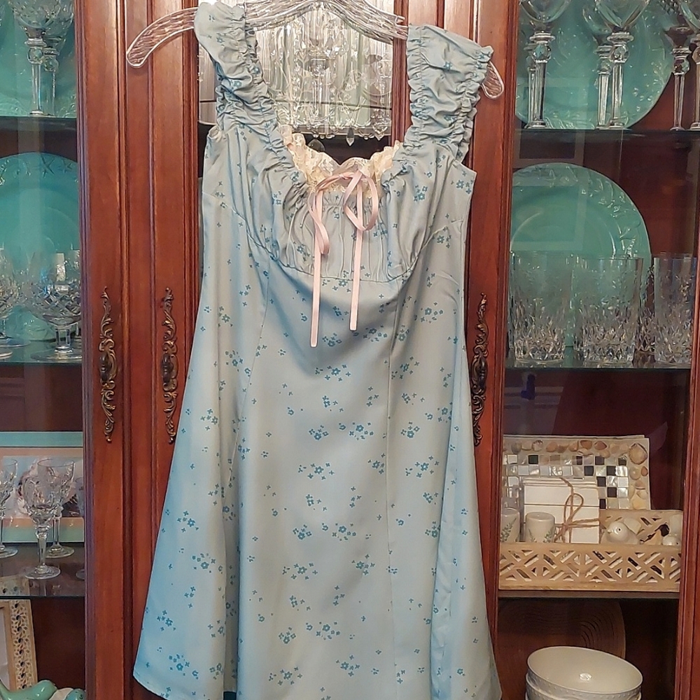 NWT! • Cider | Aqua satin dress |  M - Picture 2 of 12